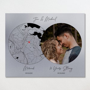 10 Year Anniversary Gift For Husband, 10 Year Anniversary Gift For Wife, Aluminum Anniversary Gift, Personalized Map, Custom Map