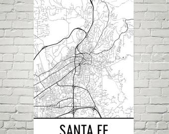 Santa Fe Map Art Print: New Mexico City Street Poster
