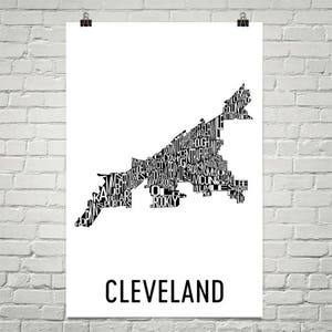 Impression artistique de la carte du quartier de Cleveland : affiche typographique de la ville