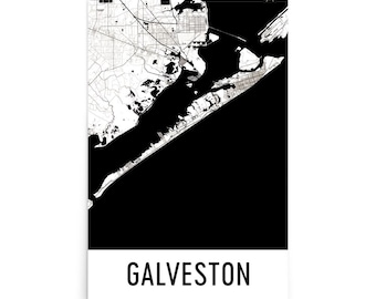 Galveston TX Map Art Print: Modern City Street Poster