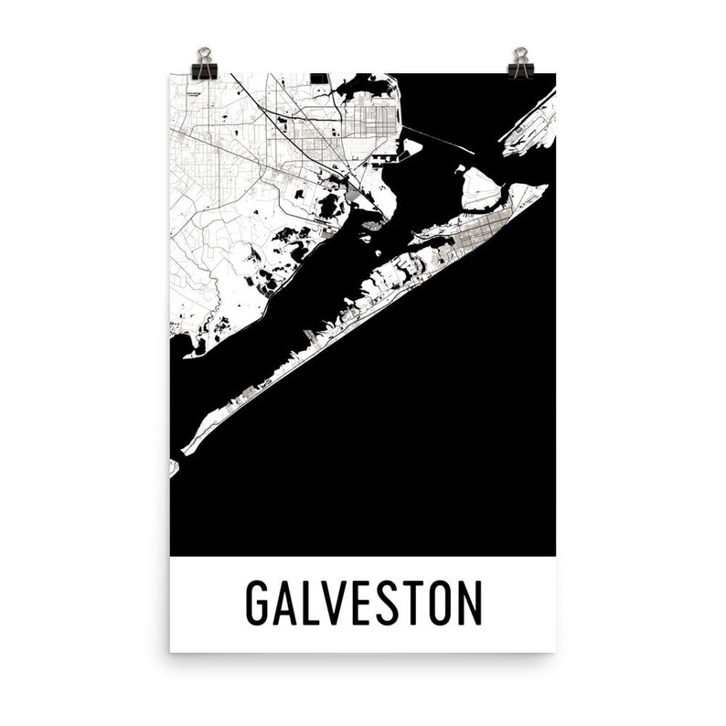 Galveston Map, Galveston Art, Galveston Print, Galveston TX Poster, Galveston Wall Art, Map of Galveston, Galveston Gift, Galveston Decor image 1