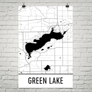 Verde lago Wisconsin, WI de lago verde, verde lago mapa mapa, mapa de lago, arte de lago verde de Wisconsin, Wisconsin, arte lagos, lago verde