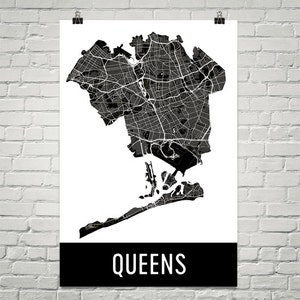 Queens Map, Queens Art, Queens Print, Queens NY Poster, Queens Wall Art, Queens Gift, Map of Queens, Queens Poster, Queens Decor, Modern