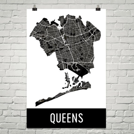 Queens Map Queens Art Queens Print Queens NY Poster Queens Etsy