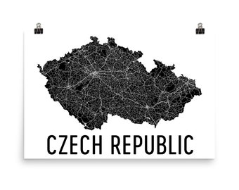 Czech Republic Map Print: Modern Street Art, Czech Decor