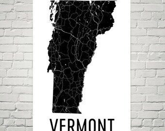 Vermont Street Map Kunstdruck, modernes Wohndekor
