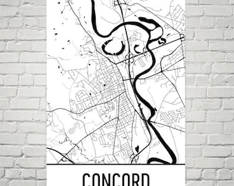 Concord NH Map Print, moderne Straßenkunst