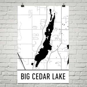 Cedro grande Lago Wisconsin, Big Cedar Lake WI, cedro grande mapa de Lake, Wisconsin, mapa de lago, cedro grande arte, Internet Art, cedro grande Lago muestra