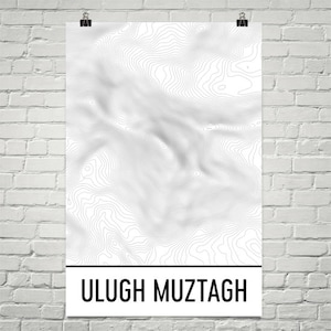 Ulugh Muztagh Druck, Tibet-Druck, Himilayan Berge topographische Karte, China Druck, Wandern, tibetische Kunst, Konturlinien, Klettern