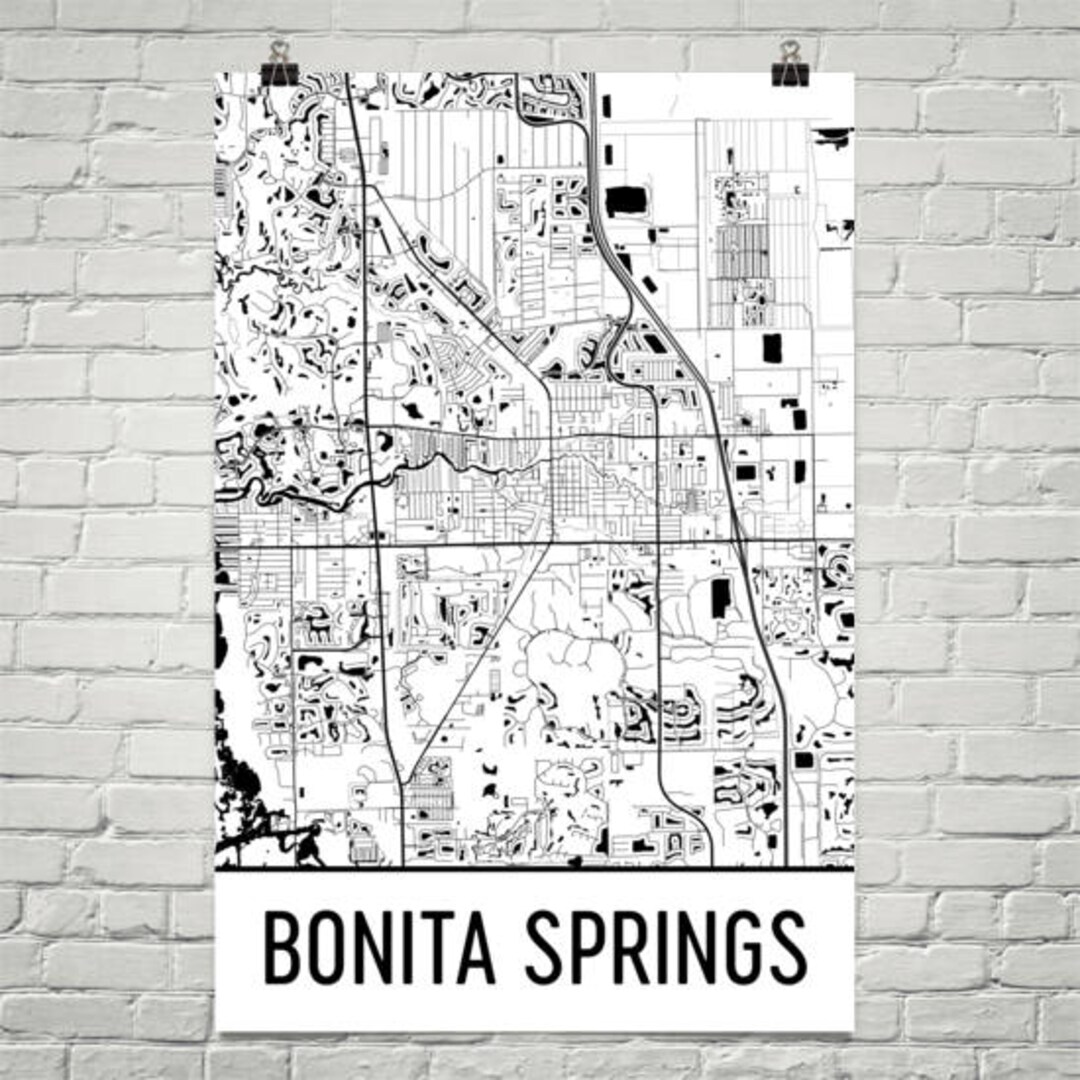 Bonita Springs Map, Bonita Springs Art, Bonita Springs Print, Bonita