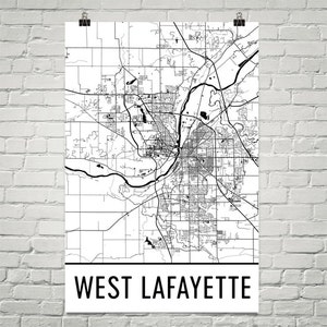 West Lafayette Map, West Lafayette Art, West Lafayette IN Print, West Lafayette Wall Art, Map of West Lafayette, Poster, Gift, Modern, Art