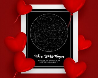 Custom Star Map Print: Our First Kiss Gift, Celestial Sky Chart