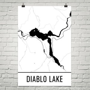 Diablo Lake Washington Diablo Lake WA, Diablo Lake kaart, Washington kaart, Meerhuis Decor, Lake kaart, Diablo Lake Print, Diablo Lake kunst
