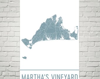 Martha's Vineyard Street Map Art Print, MA, USA