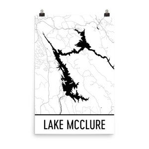 Lago McClure California, Lake McClure CA, Mapa del Lago McClure, Decoración de California, Mapa del Lago, Arte del Lago McClure, Arte, Decoración de Cottage