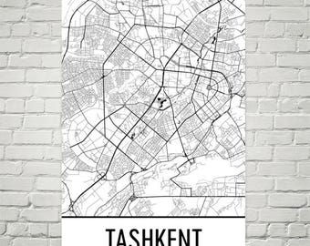Tashkent City Map Art Print: Uzbekistan Wall Decor