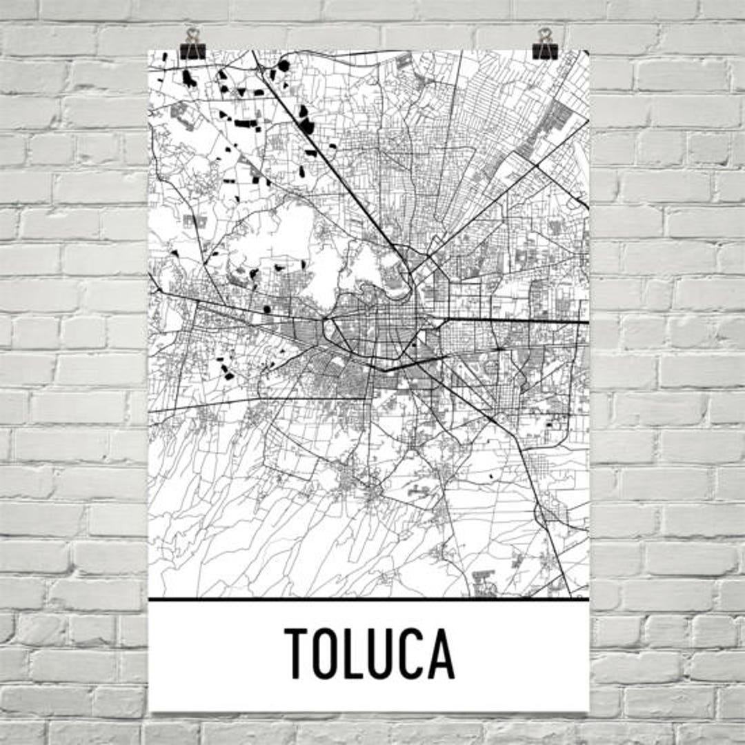 Toluca Mexican Map, Toluca Art, Toluca Print, Toluca Mexico Poster