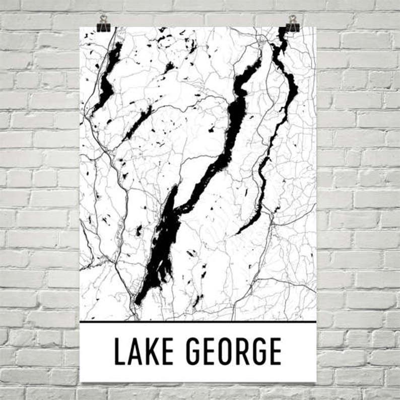 Lake George NY, Lake George New York, Finger Lakes Map, Upstate New York Decor, Lake Map, George Lake Art, Art, Cottage Decor, Lake George image 1