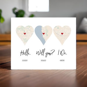 Three Heart Map, Relationship Dates, Important Dates, Wedding Art, Wedding Gift, For Bride, For Groom, For Couple, City Map