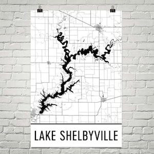 Lake Shelbyville Illinois, IL lago Shelbyville, Illinois arte, Illinois decoración, mapa del lago, Shelbyville IL lago, Casa Decor, mapa de Shelbyville