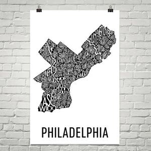 Impression de Philadelphie typographie quartier carte ville d’Art, Philadelphie Wall Art, Philadelphie affiche d’Art, cadeau, carte de Philadelphie, œuvre d’art