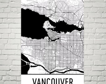 Kaart kunstdruk Vancouver BC, moderne stadsstratenkaart, gemaakt in de VS