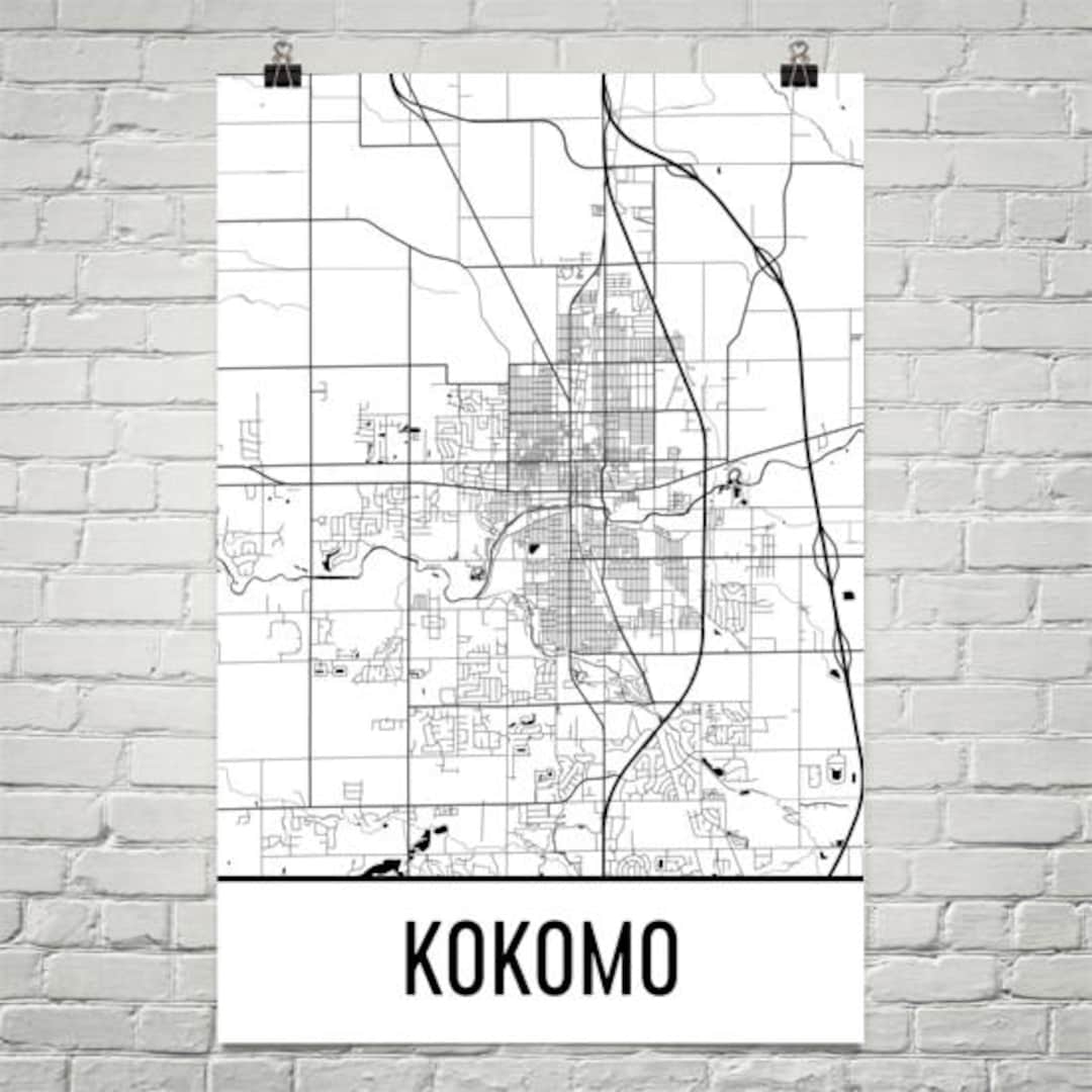 Kokomo Map, Kokomo Art, Kokomo Print, Kokomo IN Poster, Kokomo Wall Art