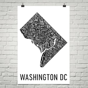 Washington DC typographie quartier carte ville d’Art Art mural d’impression, Washington DC, District de la Colombie affiche d’Art, cadeau, carte de Washington