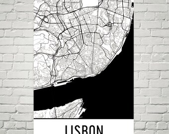 Mapa ulic Lizbony, wydruk artystyczny, wystrój minimalistyczny