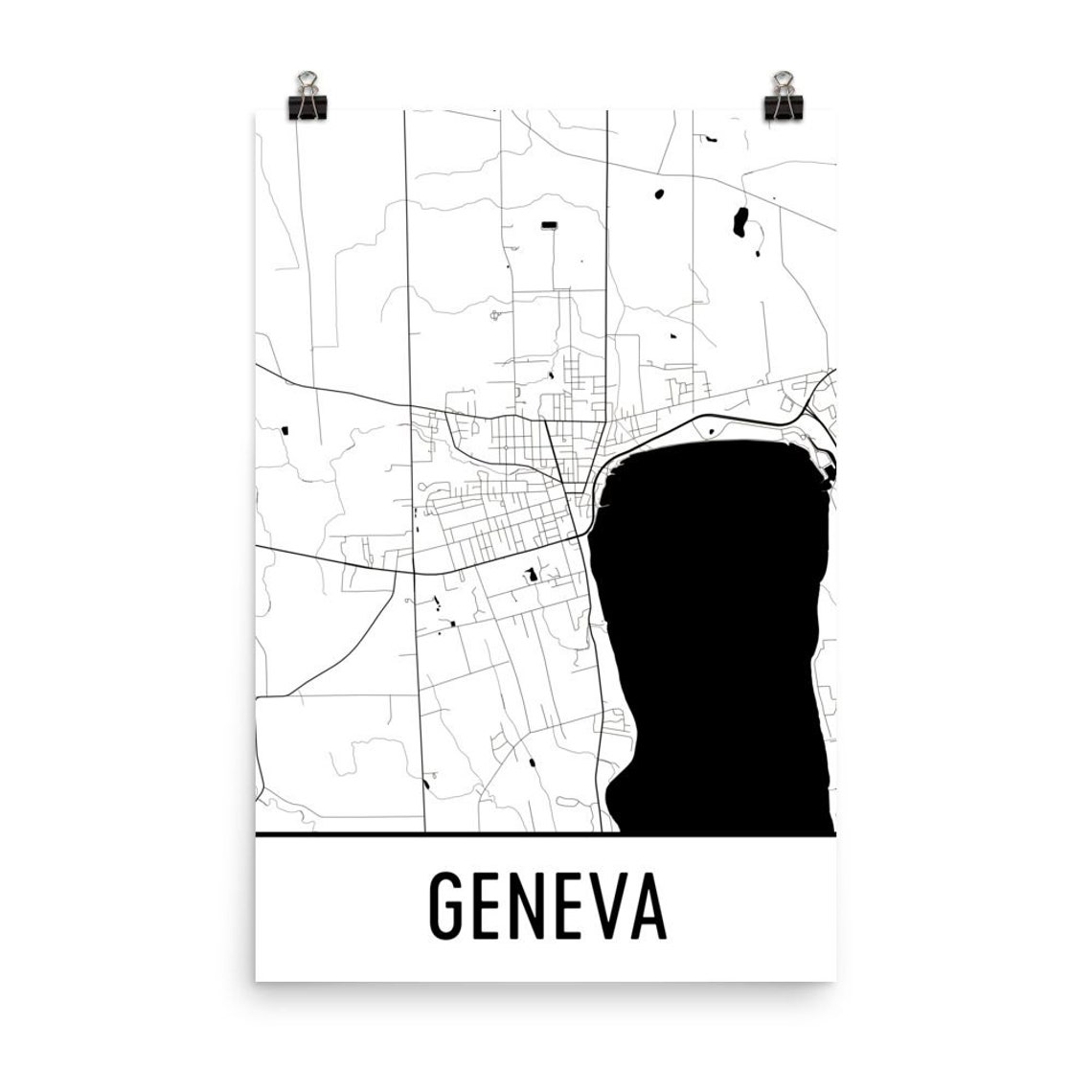 Geneva Map Geneva NY Art Geneva Print Geneva New York Etsy