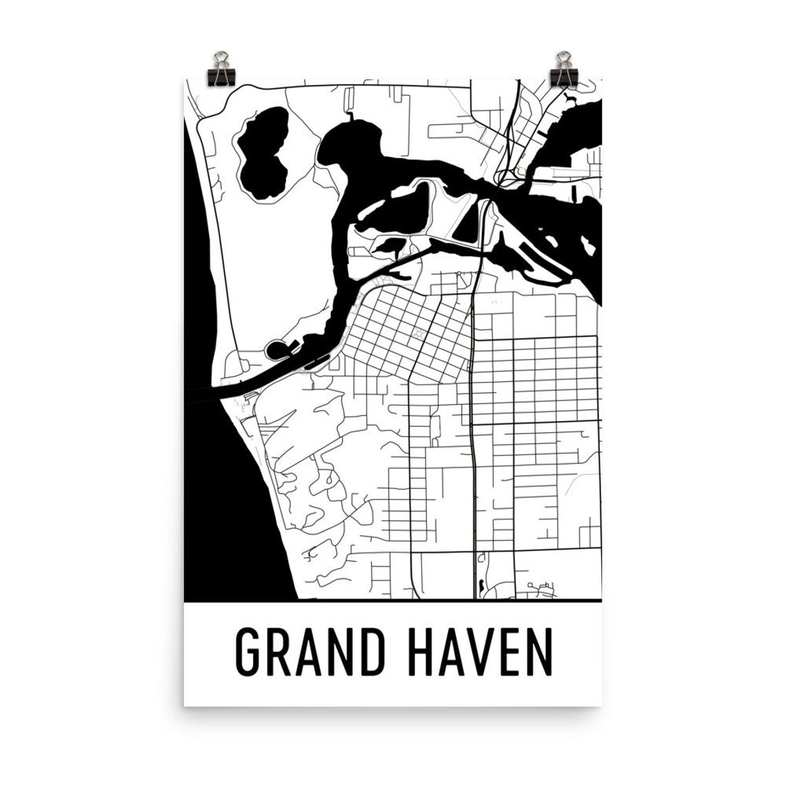 Grand Haven Map Grand Haven Art Grand Haven Print Grand Etsy