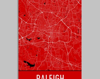 Raleigh NC Street Map Art Print: Modern Home Decor