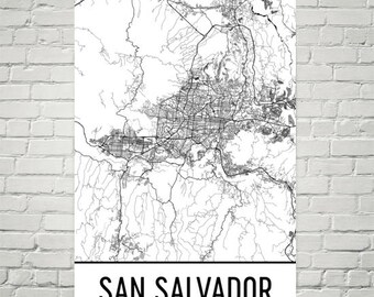 San Salvador Map Print, El Salvador Cityscape Poster