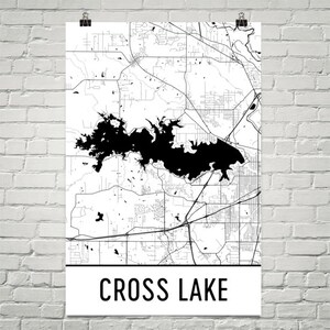 Croix lac Louisiane, Cross Lake LA, carte carte du lac Croix, en Louisiane, Lake House Decor, carte du lac, Croix lac Print, Art de croix de lac, pêche