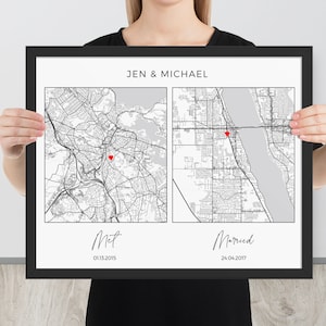 Custom 1st Anniversary Paper Gift, Met, Married, Anniversary, For Wife, For Husband, 1 Year Anniversary, First Anniversary, Custom Map
