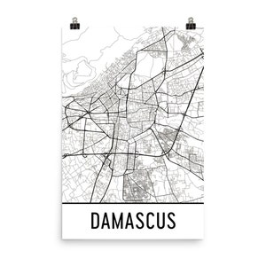 Damascus Map, Damascus Art, Damascus Print, Damascus Syria Poster, Damascus Wall Art, Map of Damascus, Damascus Gift, Damascus Map Print image 1
