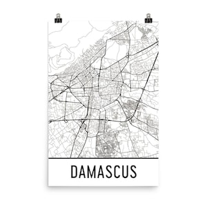 Damascus Map, Damascus Art, Damascus Print, Damascus Syria Poster, Damascus Wall Art, Map of Damascus, Damascus Gift, Damascus Map Print