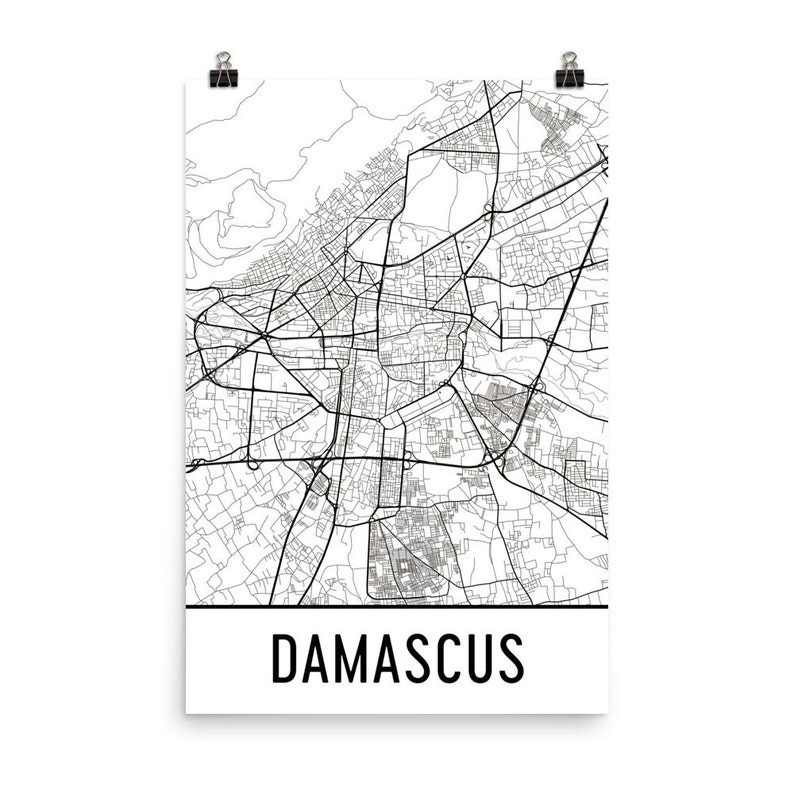 Damascus Map, Damascus Art, Damascus Print, Damascus Syria Poster, Damascus Wall Art, Map of Damascus, Damascus Gift, Damascus Map Print image 1