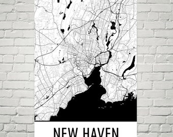 New Haven CT Street Map Art Print, Modern Home Decor