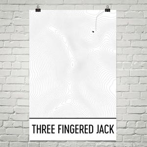 Drie Fingered Jack Print drie Fingered Jack Oregon Poster, topografische kaart, Contour lijnen, wandelen van de Gift, Oregon State, berg Art Print