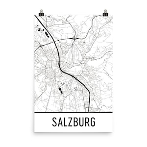 Salzburg Map, Salzburg Art, Salzburg Print, Salzburg Austria Poster, Salzburg Wall Art, Map of ...