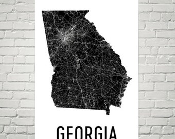 Impresión artística del mapa de calles de Georgia, decoración moderna para el hogar