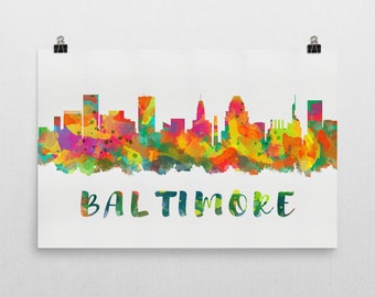 Baltimore Skyline, Baltimore Skyline Canvas, Baltimore Skyline Art, Baltimore Watercolor Skyline, Skyline of Baltimore, Art, Poster, Gift