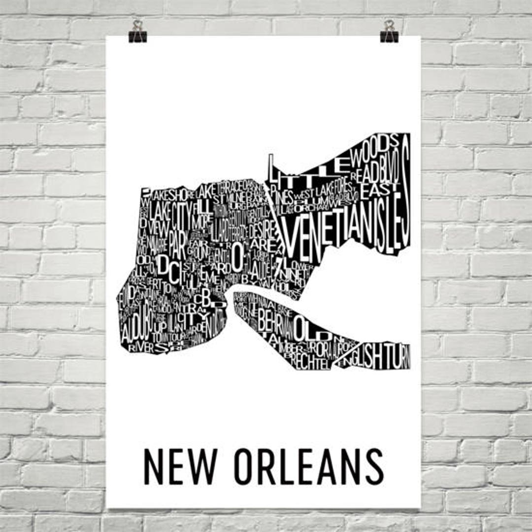 New Orleans Typography Neighborhood Map Art City Print New - Etsy