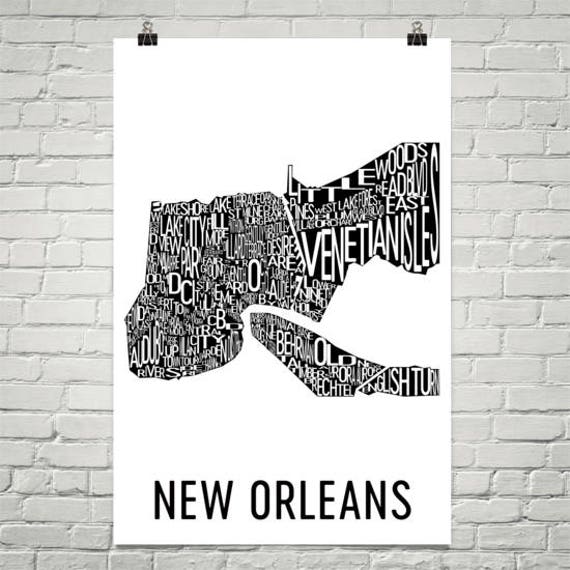 New Orleans Typography Map Print: Neighborhood Art Poster