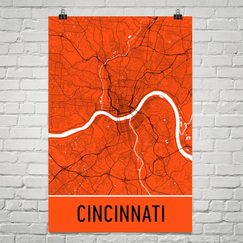Cincinnati Map Cincinnati Art Cincinnati Wall Art Etsy