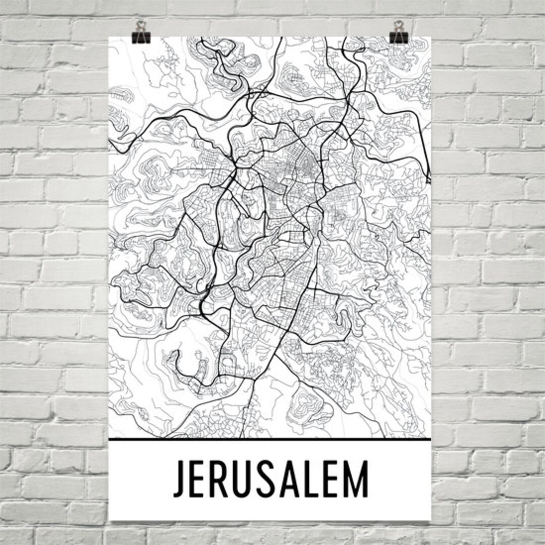 Jerusalem Map, Jerusalem Art, Jerusalem Print, Jerusalem Israel Poster