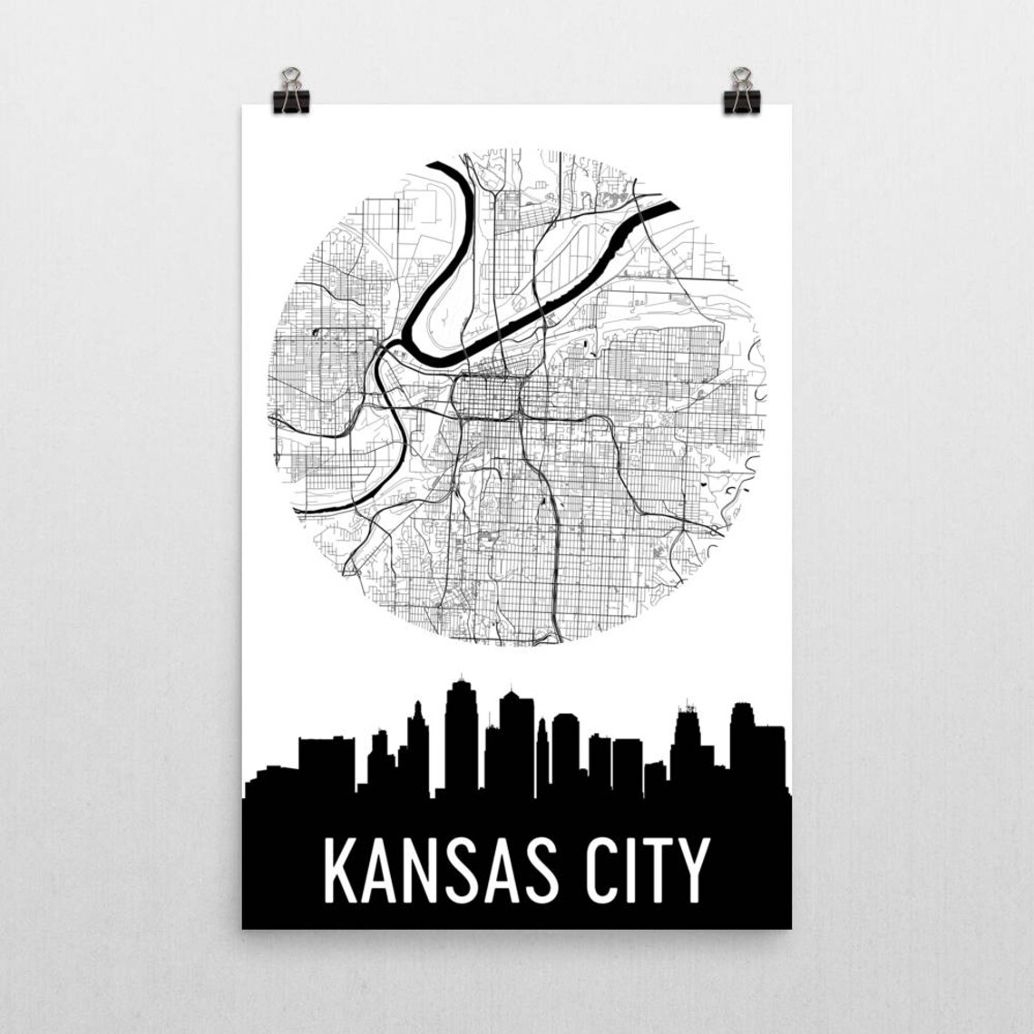Kansas City Skyline Kansas City Map Kansas City Skyline Art Etsy