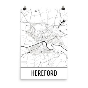 Hereford Map, Hereford Art, Hereford Print, Hereford UK Poster, Hereford Wall Art, Map of Hereford, Hereford Gift, Hereford Decor, Map Art