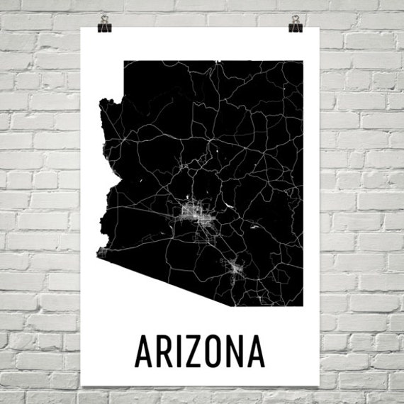 Arizona Map Art Print: Modern State Road Map, USA Made - Etsy